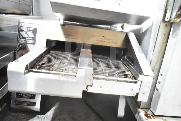 Hatco ITQ-1750-2C Commercial Dual Conveyor Toaster with 2 1/4" opening, digital controls, visible minor wear. Model label shown.