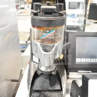 Wega commercial countertop espresso bean grinder base, 110 volts, Moka D'Oro label, used condition.