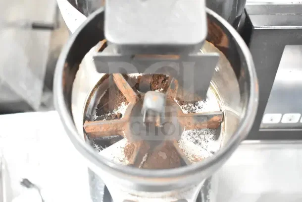 Wega commercial espresso bean grinder base, countertop model, 110 volts, 1 phase, visible grind chamber, used condition.