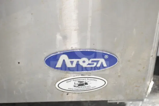 Atosa Commercial 2 Door Undercounter Cooler, stainless steel, 115 volts, 1 phase, showing Atosa and MAP stickers.