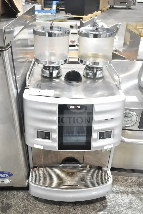 Schaerer SCA1 Coffee Art Espresso Machine, commercial countertop model with 2 hoppers, touchscreen, used condition.