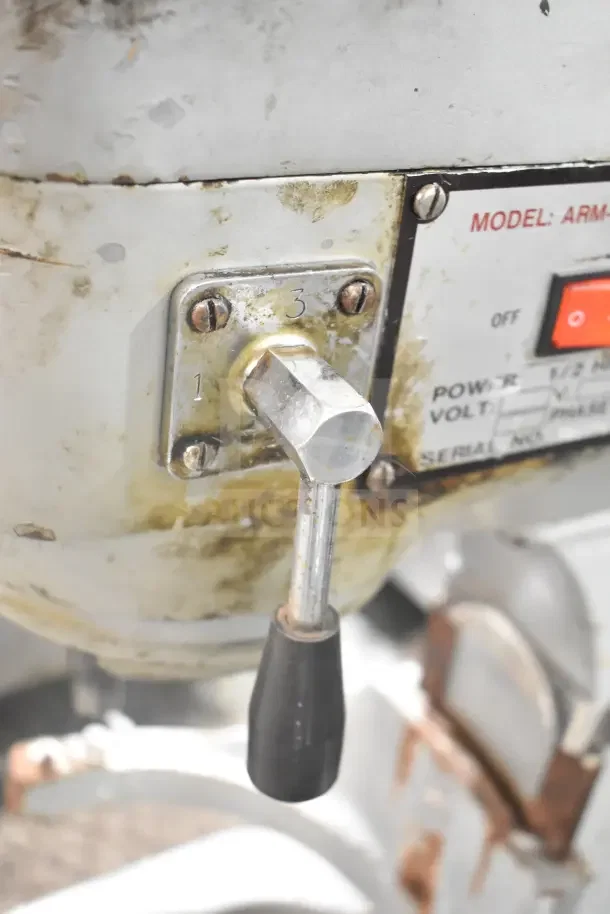 Thunderbird ARM-02 dough mixer, 20 qt, 115V, 1 phase. Visible wear. Model and power details shown on label.