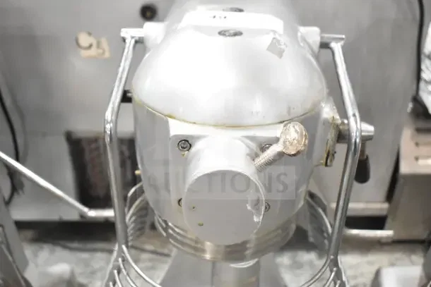 M20A Commercial 20L Dough Mixer with bowl guard, 110V, 1 phase. Features visible wear. Model M20A marked on unit.