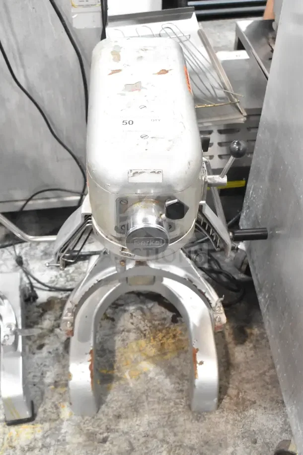 Berkel PM-2B 20 Quart Planetary Dough Mixer, commercial countertop model with bowl guard, visible wear, 110V, 1 Phase.