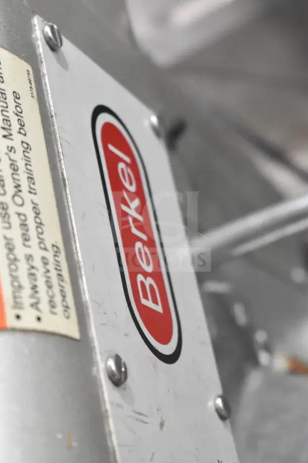 Berkel PM-2B Commercial 20 Quart Planetary Dough Mixer, shown with label and metal exterior, 110V, with bowl guard.