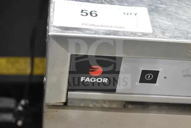 Fagor DJ AD-64 CW commercial undercounter dishwasher, stainless steel, 230 volts, 1 phase, with visible brand logo and controls.