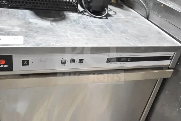 Fagor DJ AD-64 CW commercial undercounter dishwasher, 230 volts, 1 phase, brushed stainless steel finish, visible front control panel.