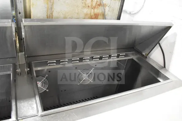 2018 Atosa MSF8304GR commercial sandwich prep table, stainless steel, dual fan, on casters, 115V, used condition.