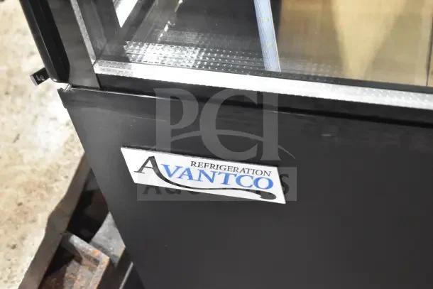 Avantco BCTD-48 Bakery Display Case, black, 3-shelf, curved glass, LED lighting, 115V, new scratch and dent.