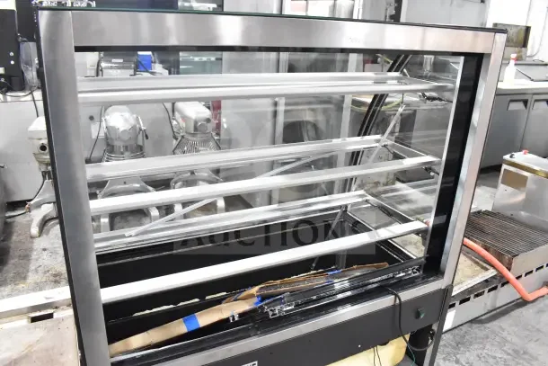Avantco BCTD-48, 48" black 3-shelf bakery display case with curved glass, LED lighting, brand new with scratch and dent.