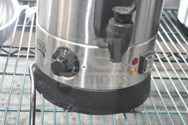 Brand new Avantco 177WB8L water boiler, 2.1-gallon capacity, 120 volts, with minor dents. Keep warm function visible.