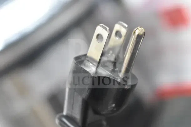 Close-up of a three-prong power plug for Avantco 177WB8L water boiler, 120V, 1 Phase. Plug shows some minor wear.