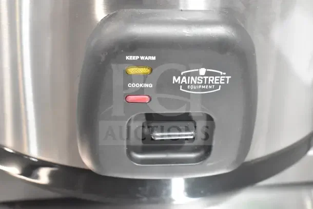 Mainstreet 541RCS60 stainless steel rice cooker, 60-cup capacity. Features keep warm and cooking indicators. 120V, 1-phase.