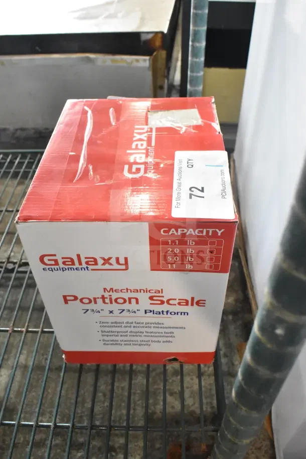 Boxed Galaxy 177GPCM2 2 lb. Mechanical Portion Control Scale. New, scratch and dent. Capacity: 2 lb. Durable body.