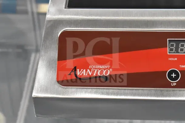 BRAND NEW Avantco IC1800 countertop induction cooker, 120V, 1 Phase, slight scratch and dent. Features Avantco logo.