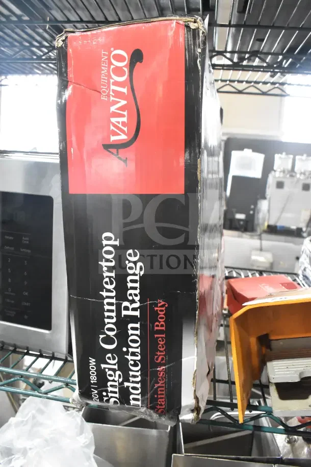 Brand new Avantco IC1800 countertop induction range in damaged box. 2025 model, stainless steel, 120V, single phase.