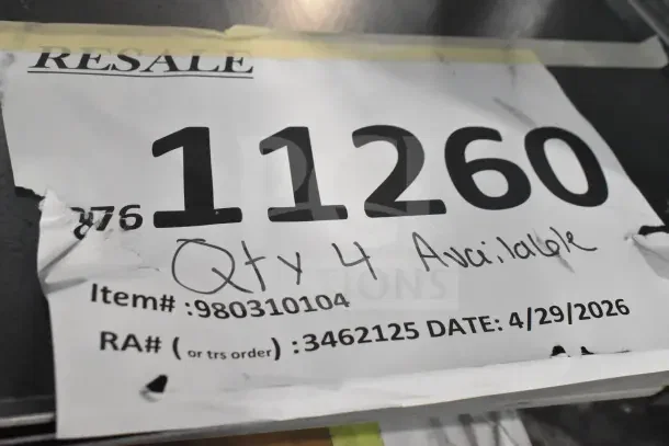 "Resale tag 11260 for 9 brand new scratch and dent items, including Chicago Metallic jumbo muffin pan and Matfer Bourgeat sheet pan."