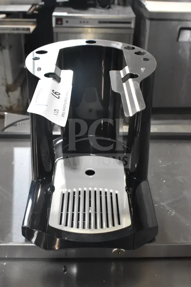 Brand new Fetco A150 Single Satellite Coffee Server Stand, black and stainless steel, scratch and dent condition, tag number 97.