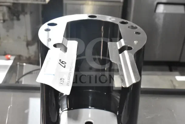BRAND NEW Fetco A150 Black and Stainless Steel Satellite Coffee Server Stand, minor scratches. Auction tag visible.