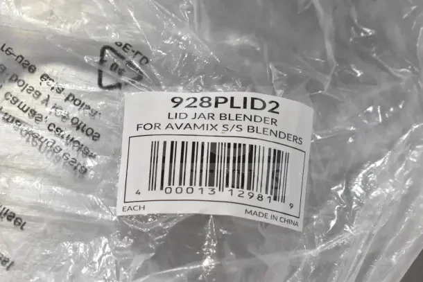 928PLID2 lid jar for AvaMix blenders, barcode and "Made in China" text on packaging. Brand new condition.