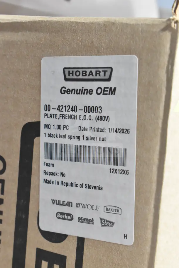 BRAND NEW Vulcan 00-421240-00003 French Plate, 480v, scratch and dent, genuine OEM, packed in box, made in Slovenia.