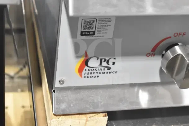 "Brand new Cooking Performance Group GM-CPG-72-NL 72\" gas griddle, manual controls, 180,000 BTU, scratch and dent condition."