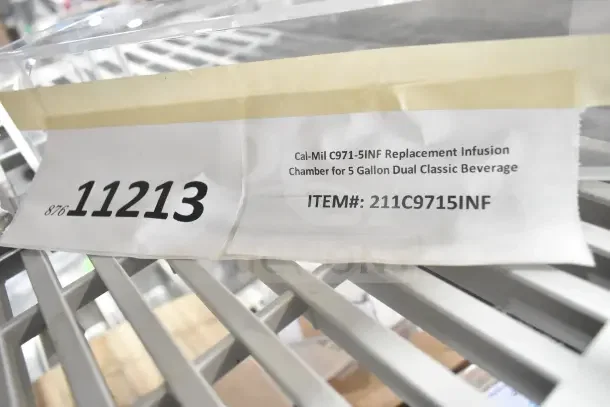 Brand new Cal-Mil C971-5INF infusion chamber for 5-gallon dual beverage dispensers, item #211C9715INF, with visible label.