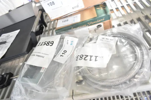 Brand new stainless steel Hobart Flex Hose 945293408 and Perfect Fry Damper 39883252 with packaging, tags visible.