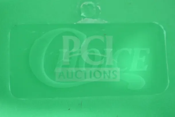 Green Choice meat lug tote box, 25" x 15" x 8", brand new with scratches. Features embossed "CHOICE" label.