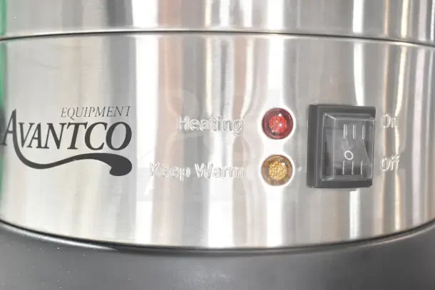 BRAND NEW Avantco WB29L 7.6 Gallon Water Boiler, 120V, 1 Phase. Features heating and keep warm indicators, on/off switch.