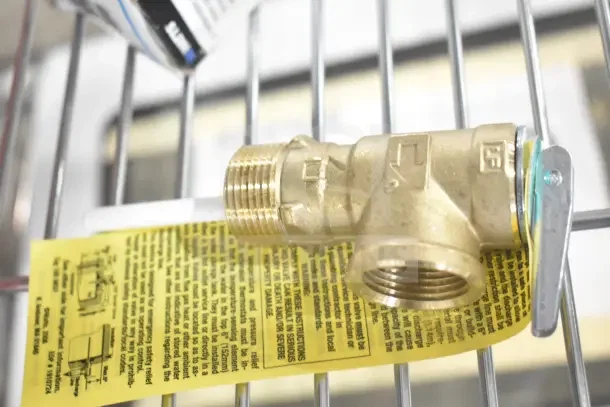 Hatco 03.02.020.00 temp & pressure relief valve, brass, new, with installation instructions on yellow tag.