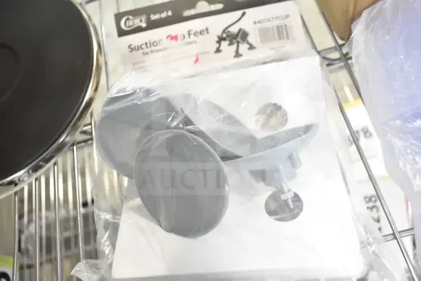 Set of 4 suction cup feet for French fry cutters, model 407477CUP, in original packaging. Brand: Choice.