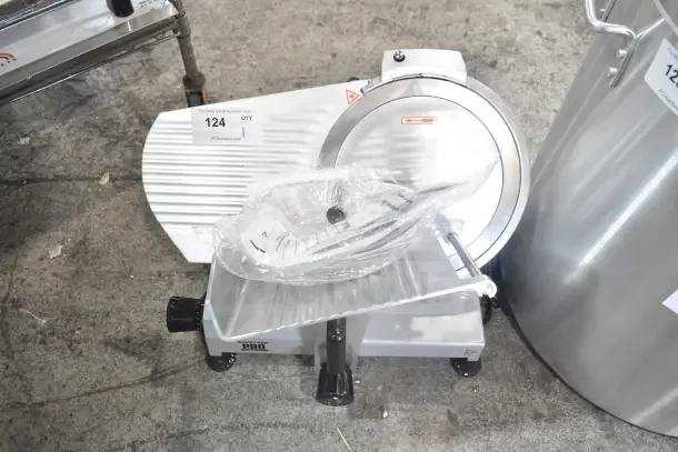 Brand new Backyard Pro 554SL112E Butcher Series 12" meat slicer. Features blade sharpener, 120V, 1 Phase.