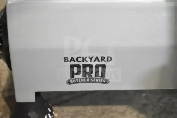 BRAND NEW Backyard Pro 554SL112E Butcher Series 12" meat slicer, manual gravity feed, blade sharpener, 120V, 1 phase.