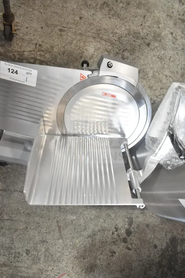 Brand new 2026 Backyard Pro 554SL112E meat slicer with blade sharpener, 12" gravity feed, 120V, minor scratches.