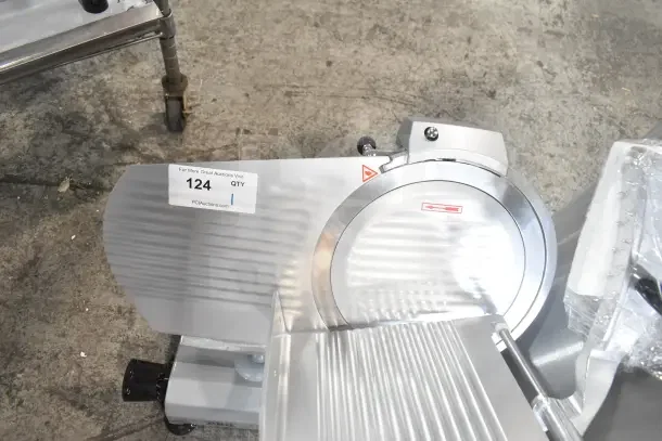 BRAND NEW Backyard Pro 554SL112E 12" meat slicer, manual gravity feed, with blade sharpener. 120V, minor scratch and dent.