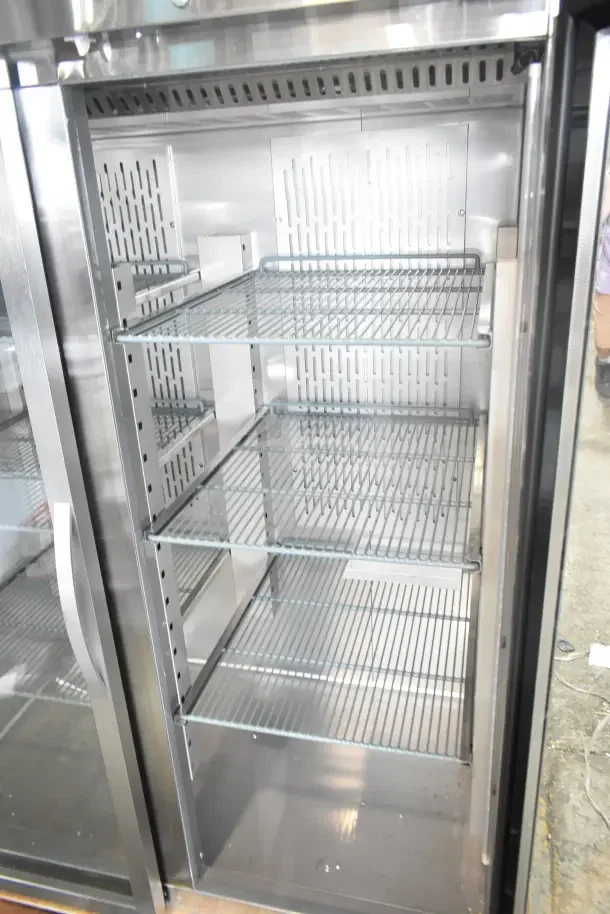 Brand new Avantco 178Z2RGHC commercial 2-door reach-in cooler merchandiser, 115 volts, 1 phase, scratch and dent condition.