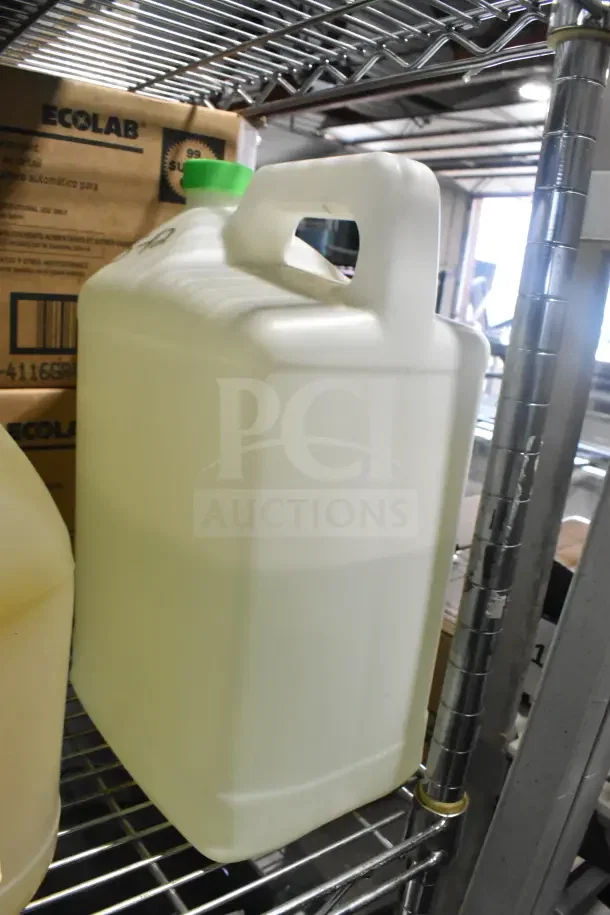 7-item lot featuring Ecolab Power Sink Detergent and Clear Sprayable Glaze on shelving. Condition appears used.