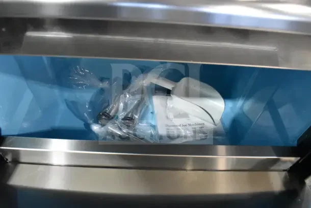 Brand new Avantco 194EUCF230A undercounter ice machine, scratch and dent, with accessories visible.
