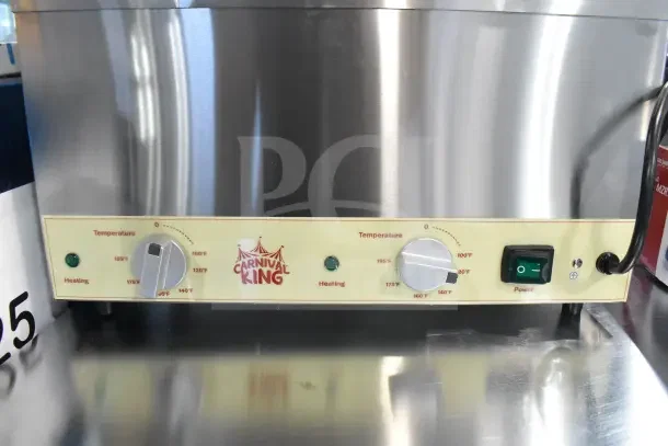 Carnival King 382RWS35DBL Double 3.5 Qt. Warmer with pumps, new, stainless steel, temperature controls, 120 volts.