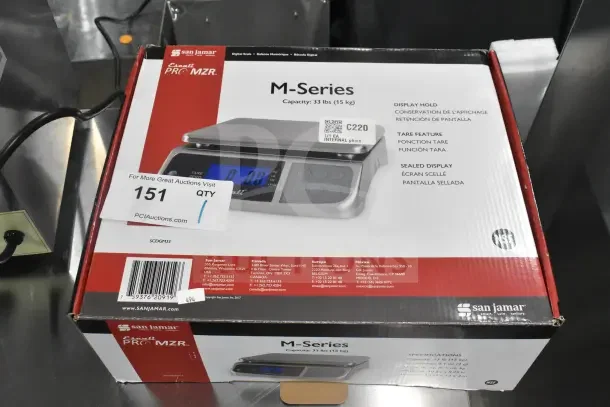Brand new San Jamar Escali SCDGM33 digital portion scale, 33 lb capacity, in original packaging, slight scratches.