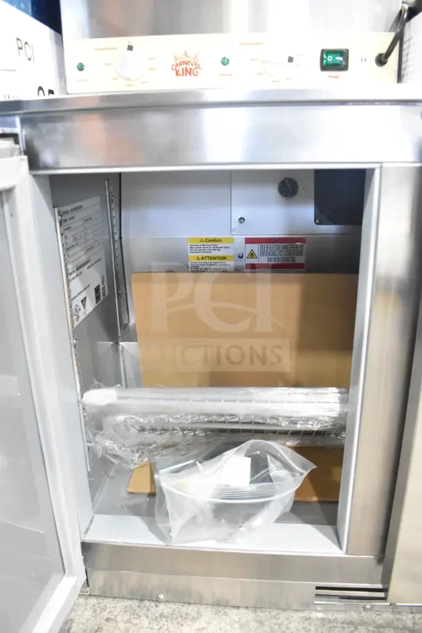 Brand new Beverage Air UCR34HC undercounter refrigerator, 34" shallow depth, visible labels, 115V, 1 Phase, scratch and dent.