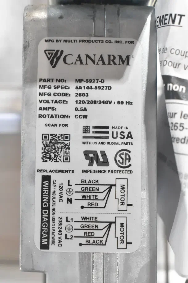 BRAND NEW SCRATCH AND DENT Canarm 3200 Series SX3220X20 motorized shutter, 20"x20", 120/208/240V, 0.5A, CCW rotation.