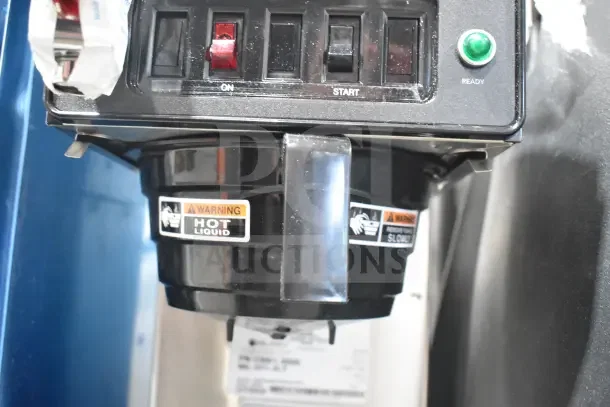 Bunn CWTF15-APS coffee brewer, scratch and dent, with hot water faucet, 120V, model 23001.0006, features warning labels.