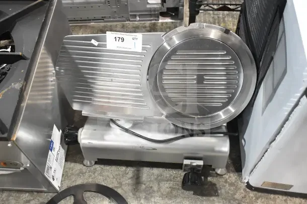 BRAND NEW Avantco 177SL312 commercial 12" meat slicer, scratch and dent, manual gravity feed, 110-120V, by CPG.