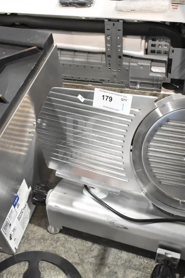 BRAND NEW Avantco 177SL312 12" meat slicer, stainless steel, minor cosmetic scratches, 110-120V, 1 phase. Model 351CPGSP18N.