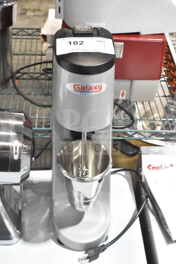 Brand new Galaxy SDM400 drink mixer, single spindle, 2-speed, 120V, with minor scratches. Includes Galaxy branding.