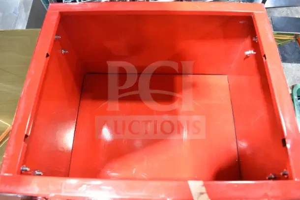 BRAND NEW SCRATCH AND DENT Carnival King Popcorn Cart, red interior, minor surface marks, sturdy metal frame, for popcorn machine.