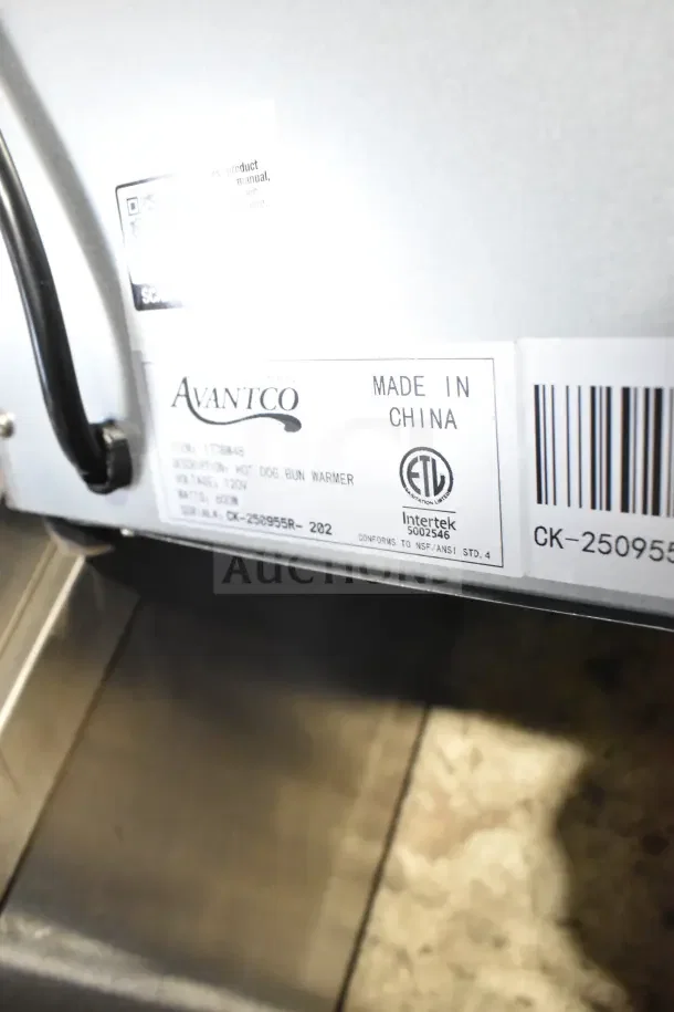 Brand new Avantco BW48 stainless steel hot dog bun warmer, 48 capacity, 120V, 600W, ETL certified, minor scratches.