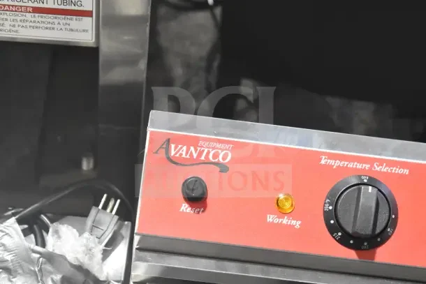 BRAND NEW 2025 Avantco F202 Dual Tank Electric Fryer, 30 lb., 208-240V, 1 Phase, red control panel, minor scratches.